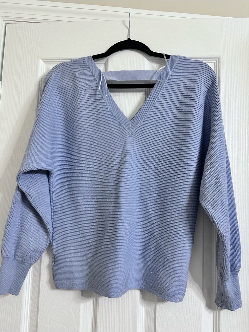 Pink Rose Light Blue V-Neck Ribbed Sweater